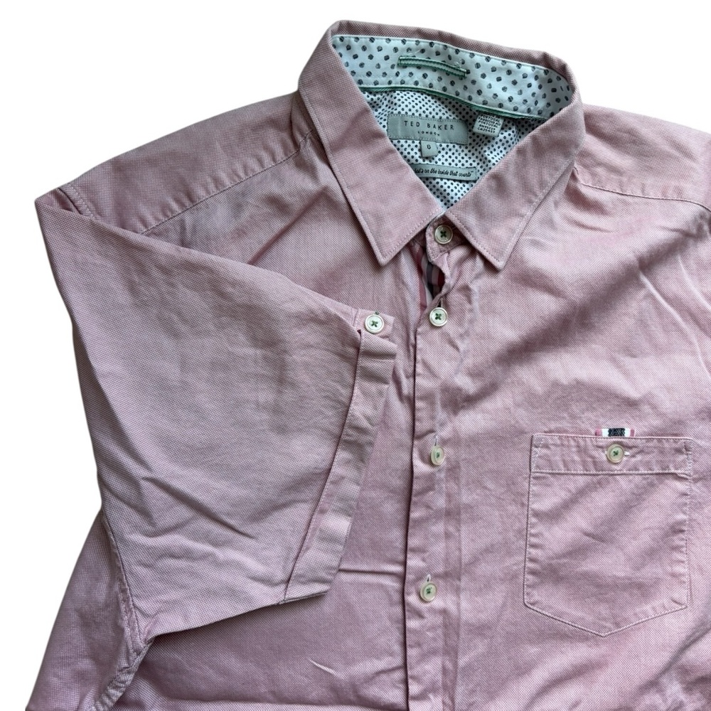 Ted Baker Shirt Mens 6 XXL 2X Salmon Oxford Short Sleeve Button Up Cotton Casual